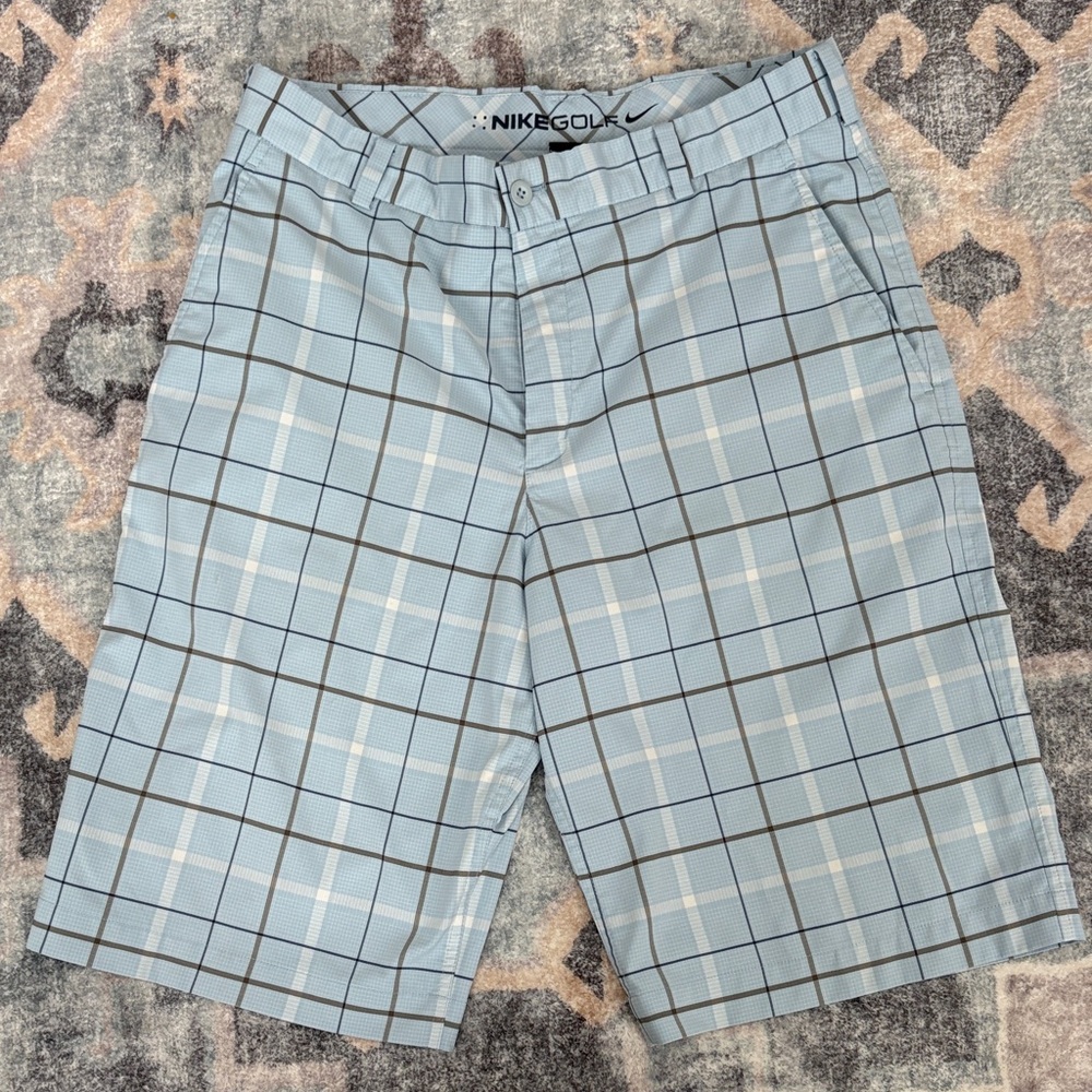 Nike Men's Light Blue Checkered Golf Shorts
